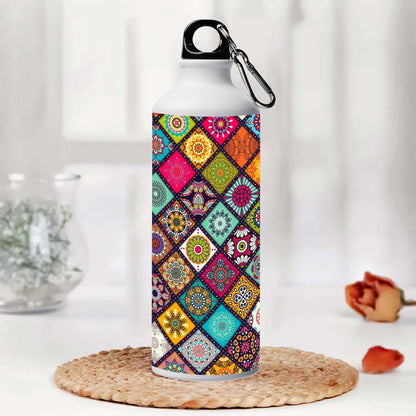 Mandala Pattern Printed Aluminum Sipper Water Bottle 750 ml For Gym, Yoga, Kids, Boys, Girls, Brother, Sister, Babies, Baby, Workout, Adults