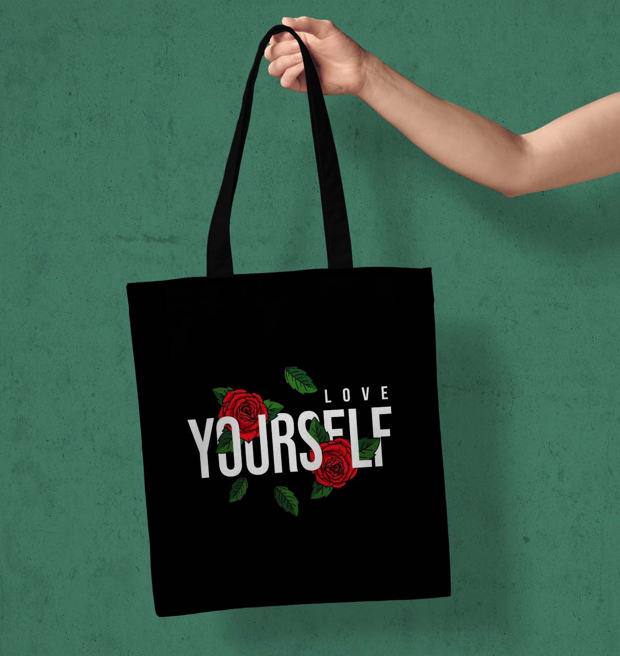 Love Yourself Printed Black Tote Bag (14 X 16 Inches) For Shopping, College, Travel