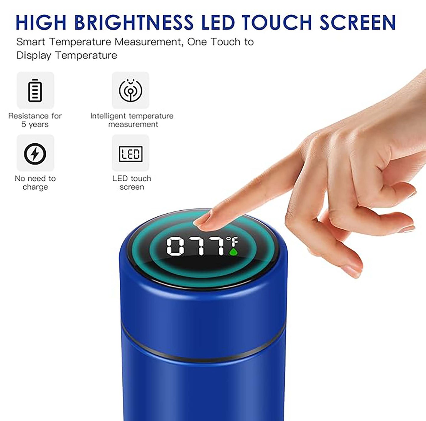 Customized Your Name Blue Temperature Bottle 500ml With Smart Led light