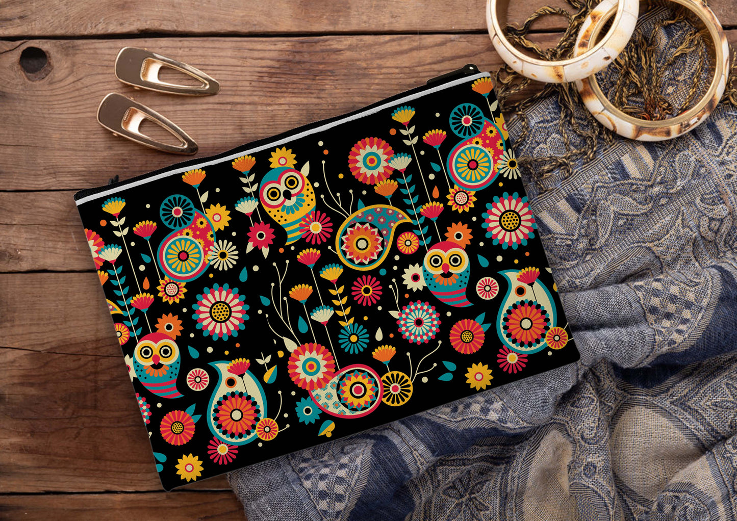 Owl Pattern Printed Design Tote Bag with Pouch Bag (14 X 16 Inches) For Shopping, College, Travel