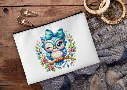 Blue owl Printed Design Tote Bag with Pouch Bag (14 X 16 Inches) For Shopping, College, Travel
