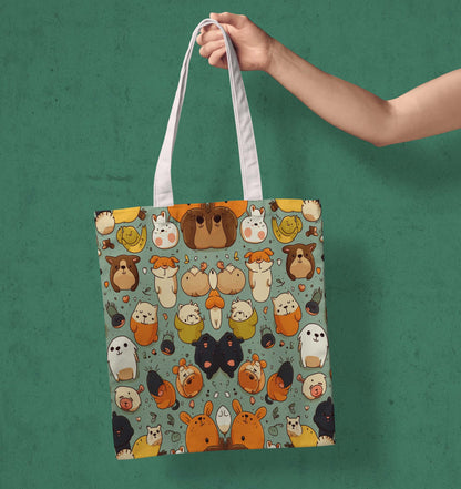 Cute Bears White Printed Tote Bag (14 X 16 Inches) For Shopping, College, Travel