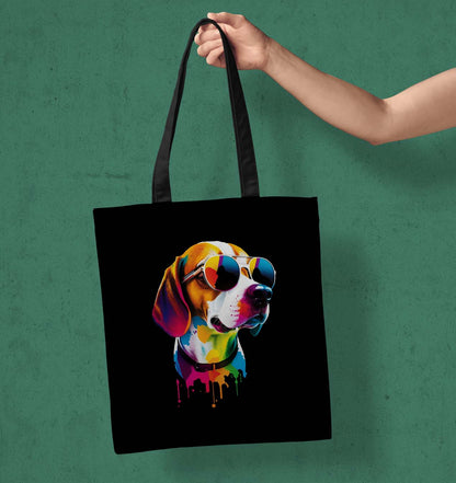 Paint Dog Printed Black Tote Bag (14 X 16 Inches) For Shopping, College, Travel