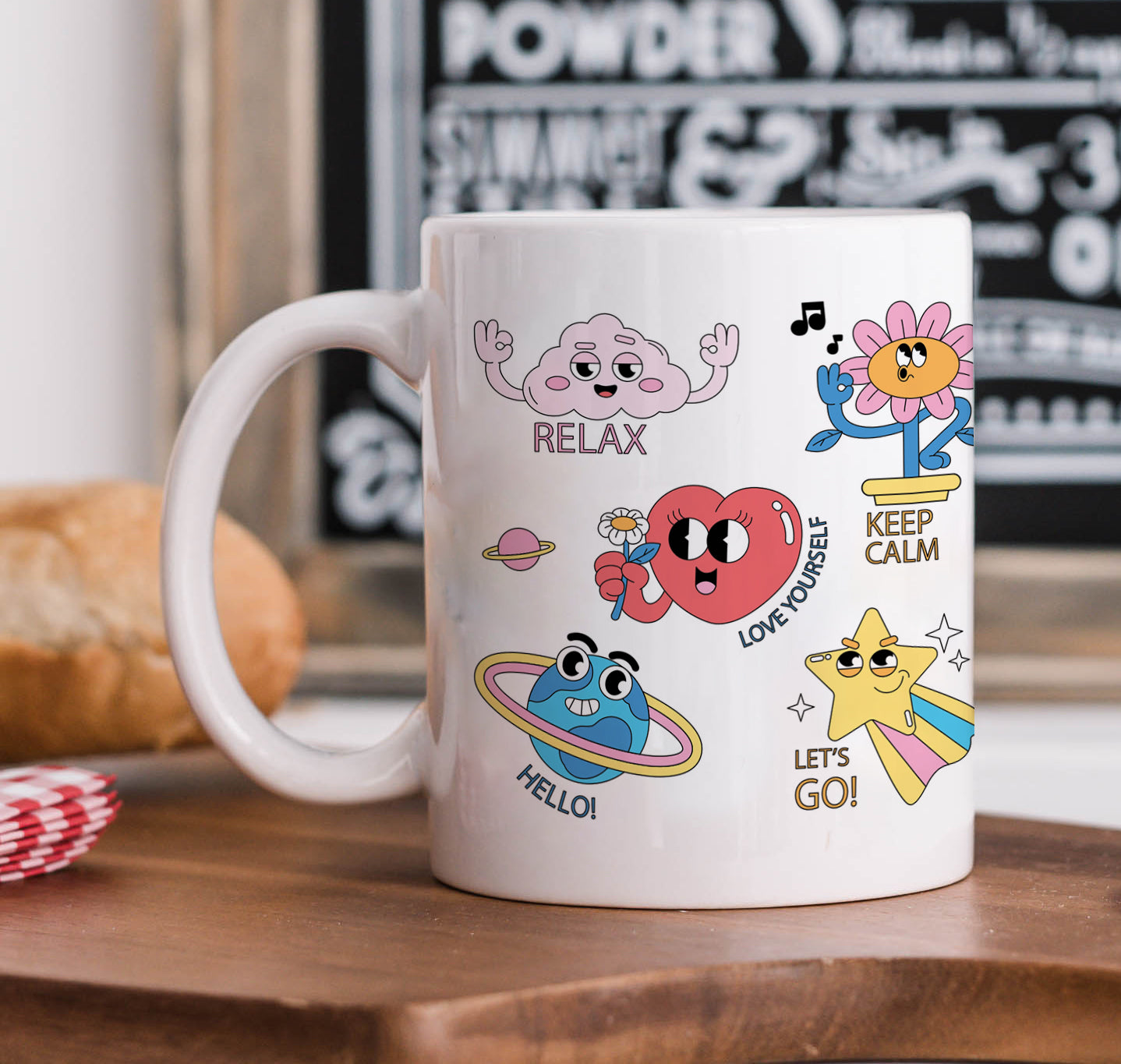 Hand drawn trendy cartoon badges design White 330 ml Coffee Mug