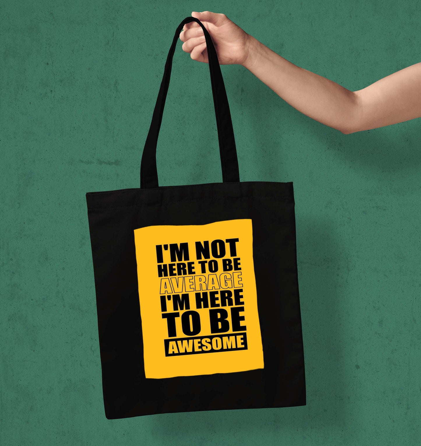 I  am not here Design Printed Black With Pocket Tote Bag (14 X 16 Inches) For Shopping, College, Travel