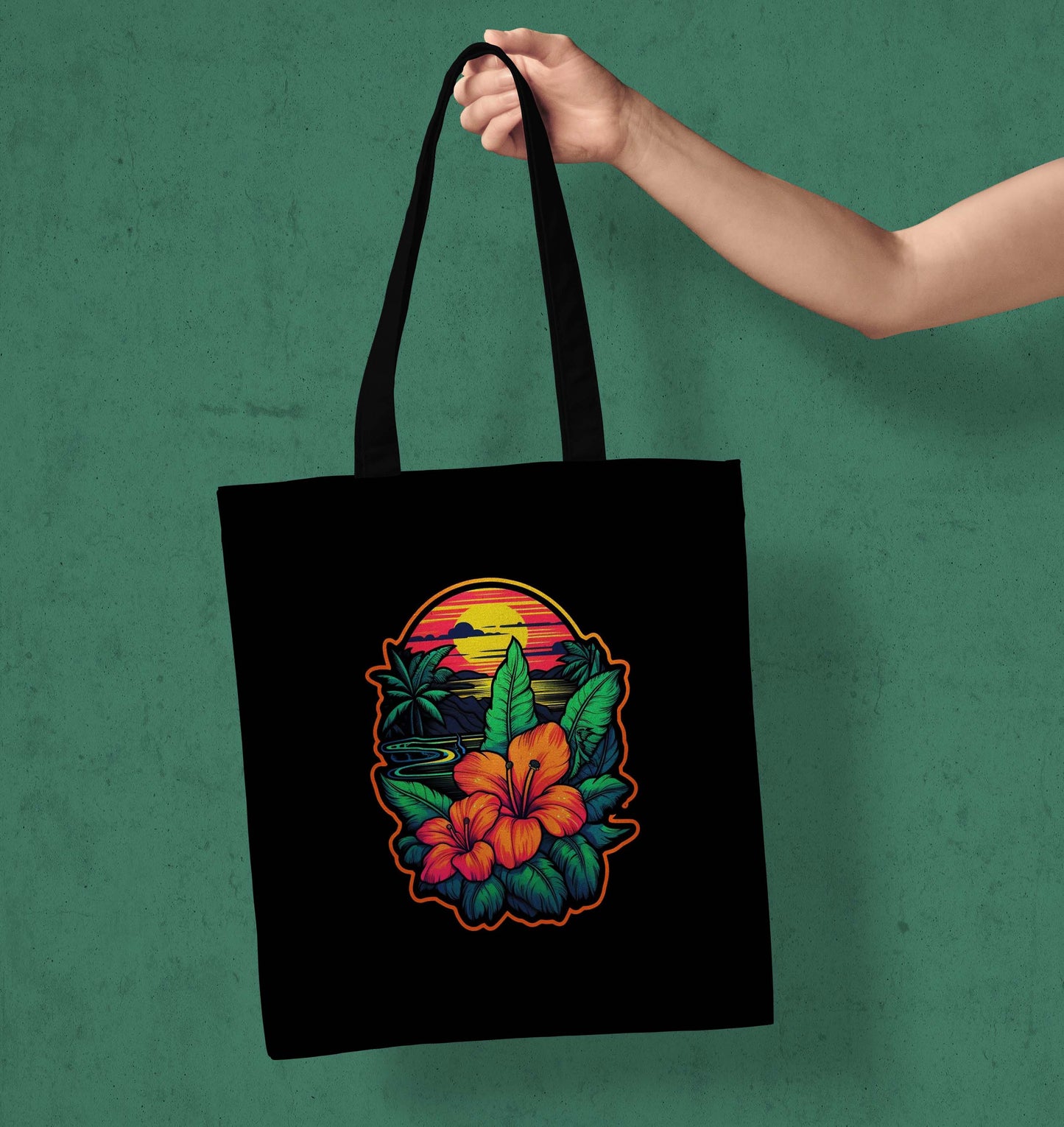 Beautiful Sunset Printed Black Tote Bag (14 X 16 Inches) For Shopping, College, Travel