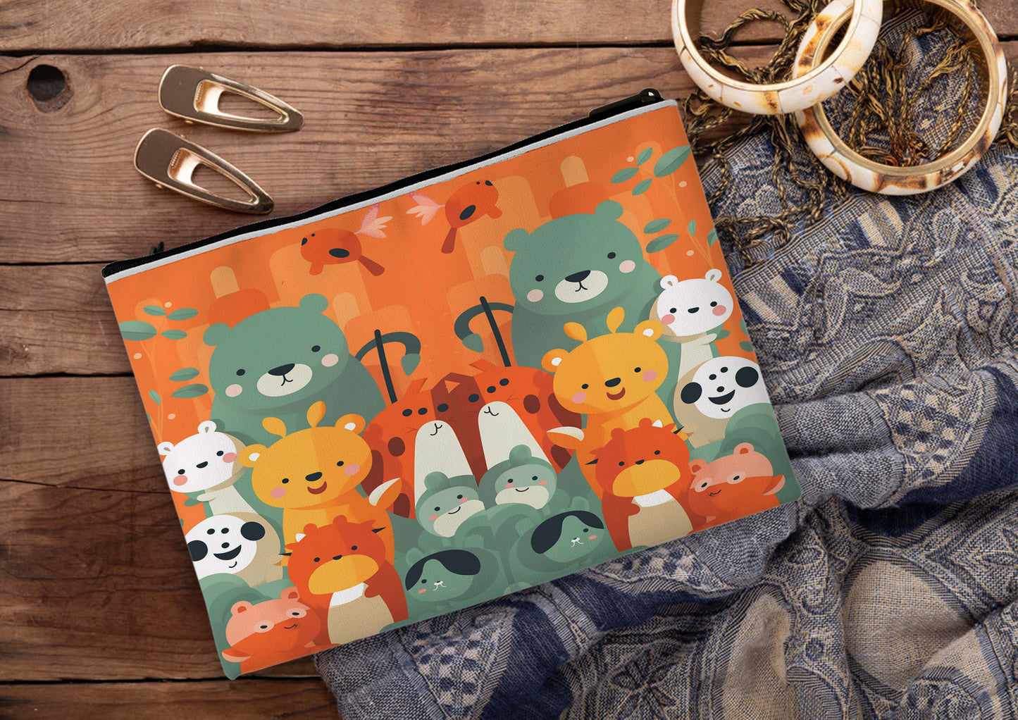 Cute Bear Printed Design Tote Bag with Pouch Bag (14 X 16 Inches) For Shopping, College, Travel