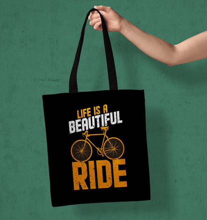 Life is beautiful Printed Black Tote Bag (14 X 16 Inches) For Shopping, College, Travel