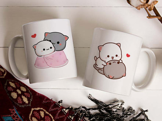 Cute Couple Printed Glossy Finished,1 Piece,330ml Ceramic Coffee Mug  (330 ml)