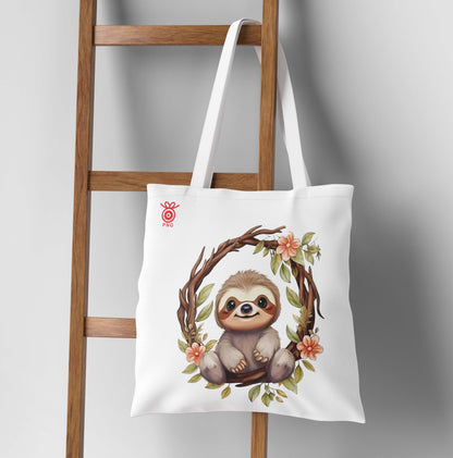 Cute Sloth Design Tote Bag (14 X 16 Inches) For Shopping, College, Travel