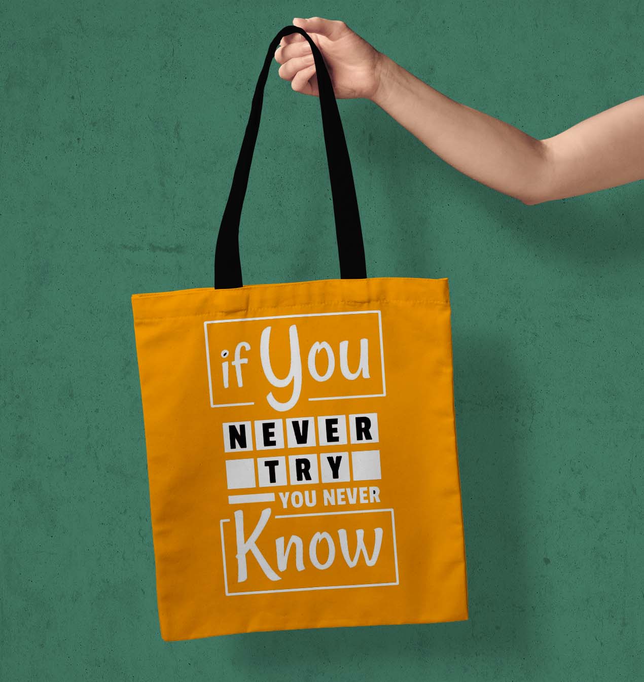 If You Never Try Printed Black-Orange Tote Bag (14 X 16 Inches) For Shopping, College, Travel