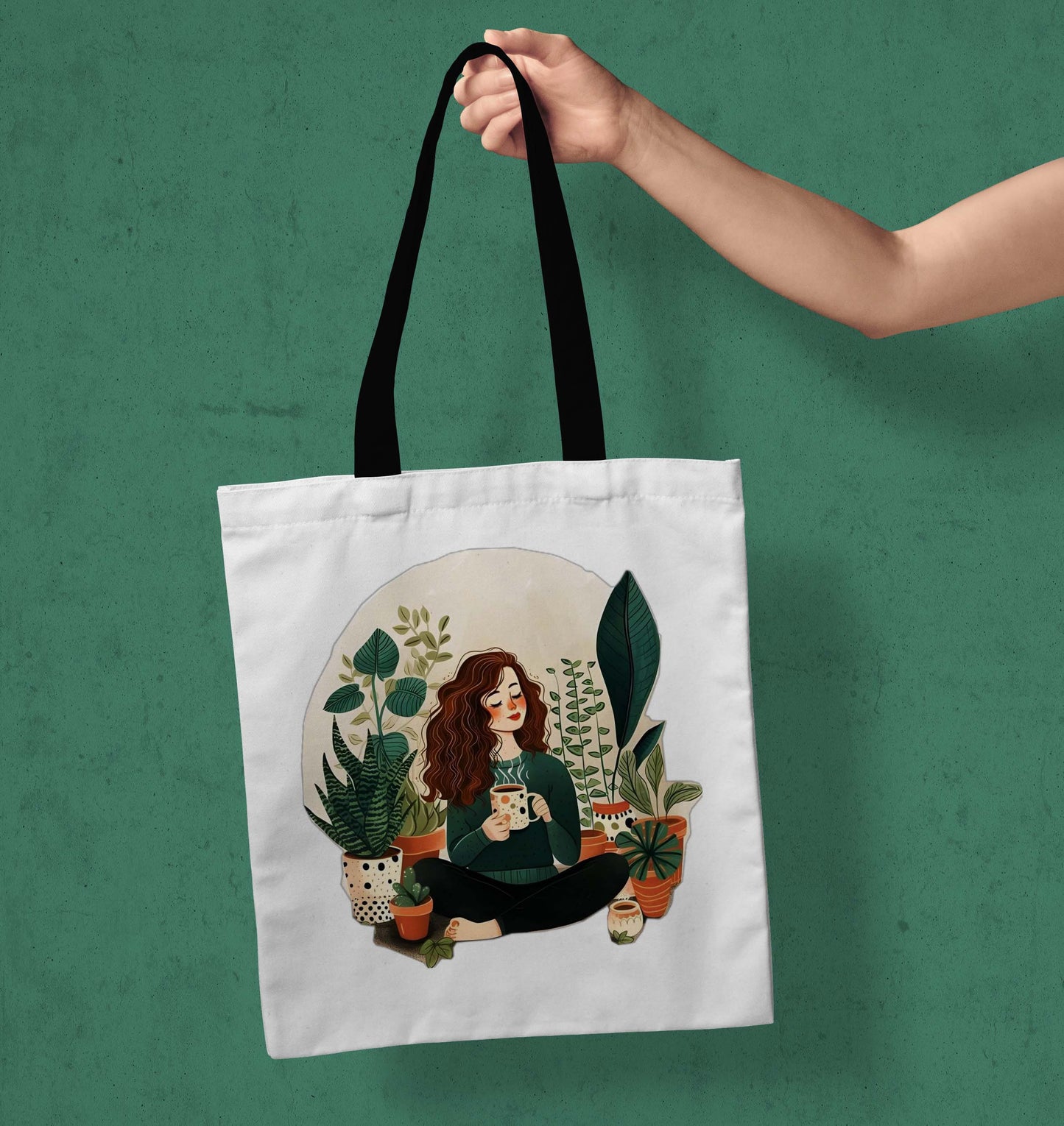 Feeling Good Printed Black Handle Tote Bag (14 X 16 Inches) For Shopping, College, Travel