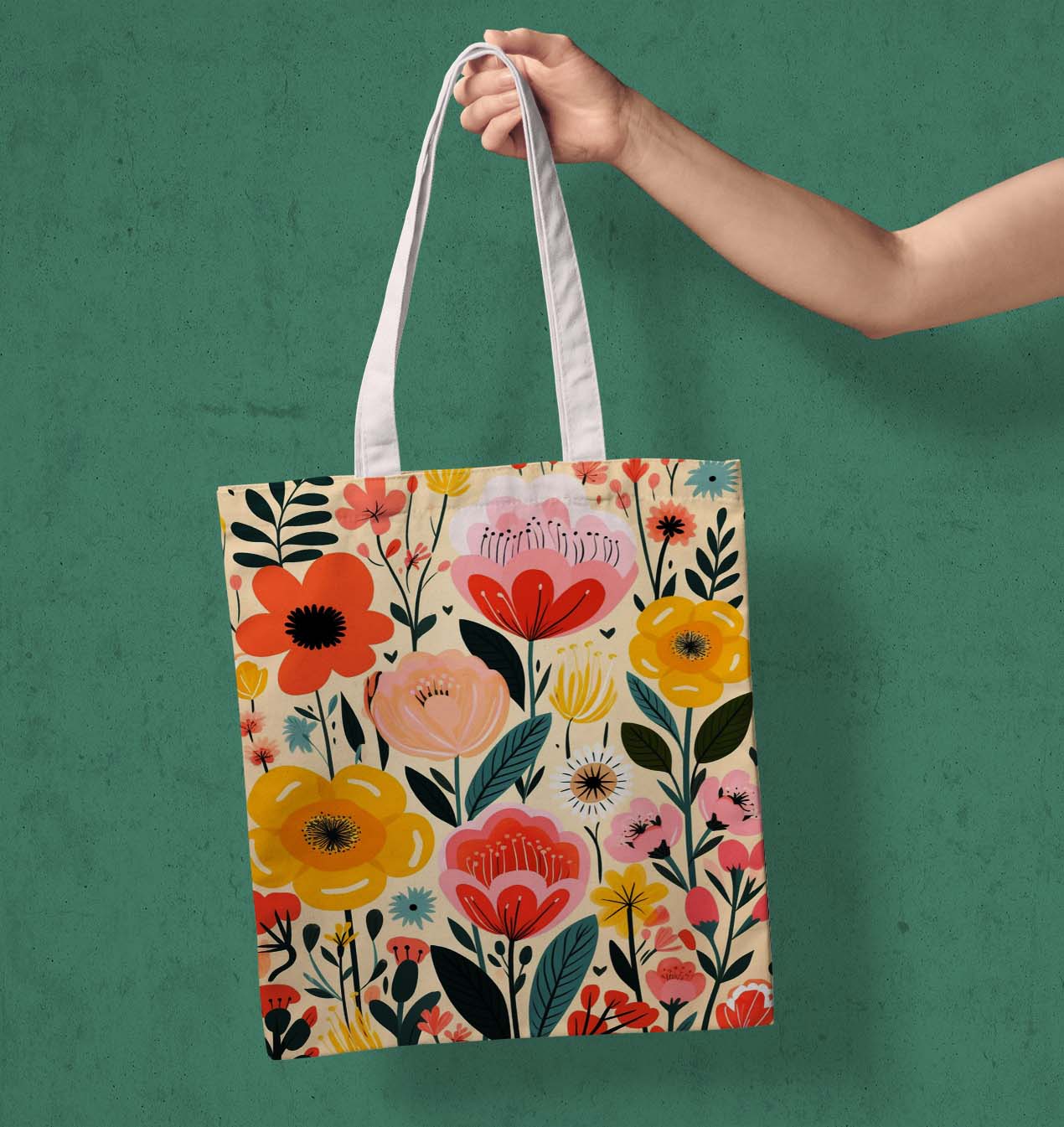 Beautiful Flower White Printed Tote Bag (14 X 16 Inches) For Shopping, College, Travel