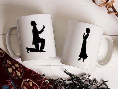 Valentine Proposing Cute Couple Printed Glossy Finished,1 Piece,330ml Ceramic Coffee Mug  (330 ml)