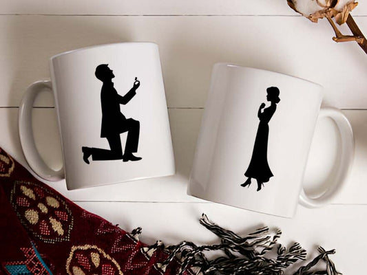 Valentine Proposing Cute Couple Printed Glossy Finished,1 Piece,330ml Ceramic Coffee Mug  (330 ml)