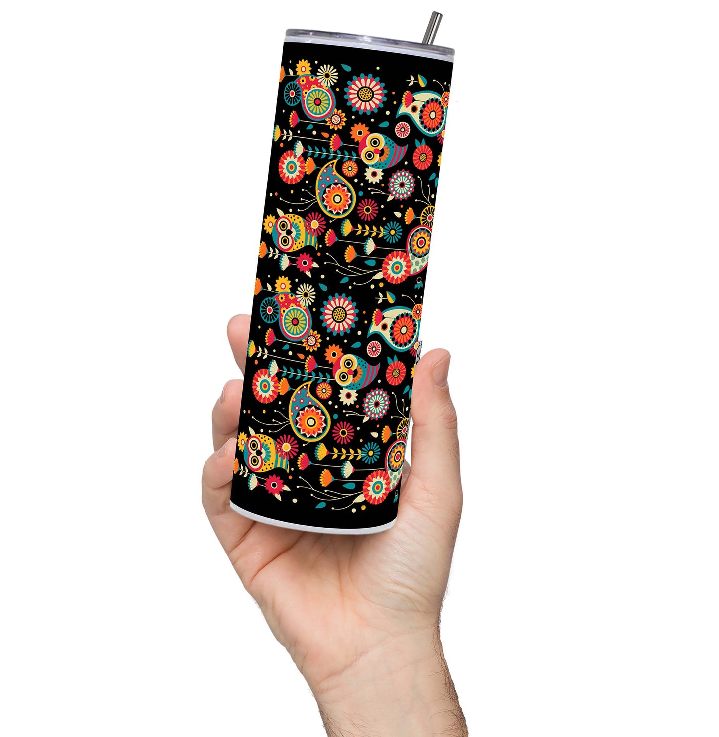Owl Pattern Printed 750ML with Lid Leak Proof Travel Tumbler with Straw