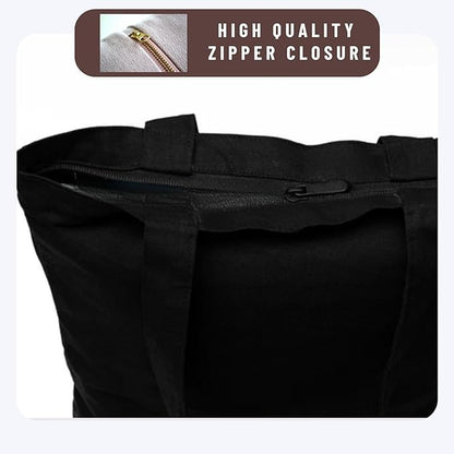 I  am not here Design Printed Black With Pocket Tote Bag (14 X 16 Inches) For Shopping, College, Travel