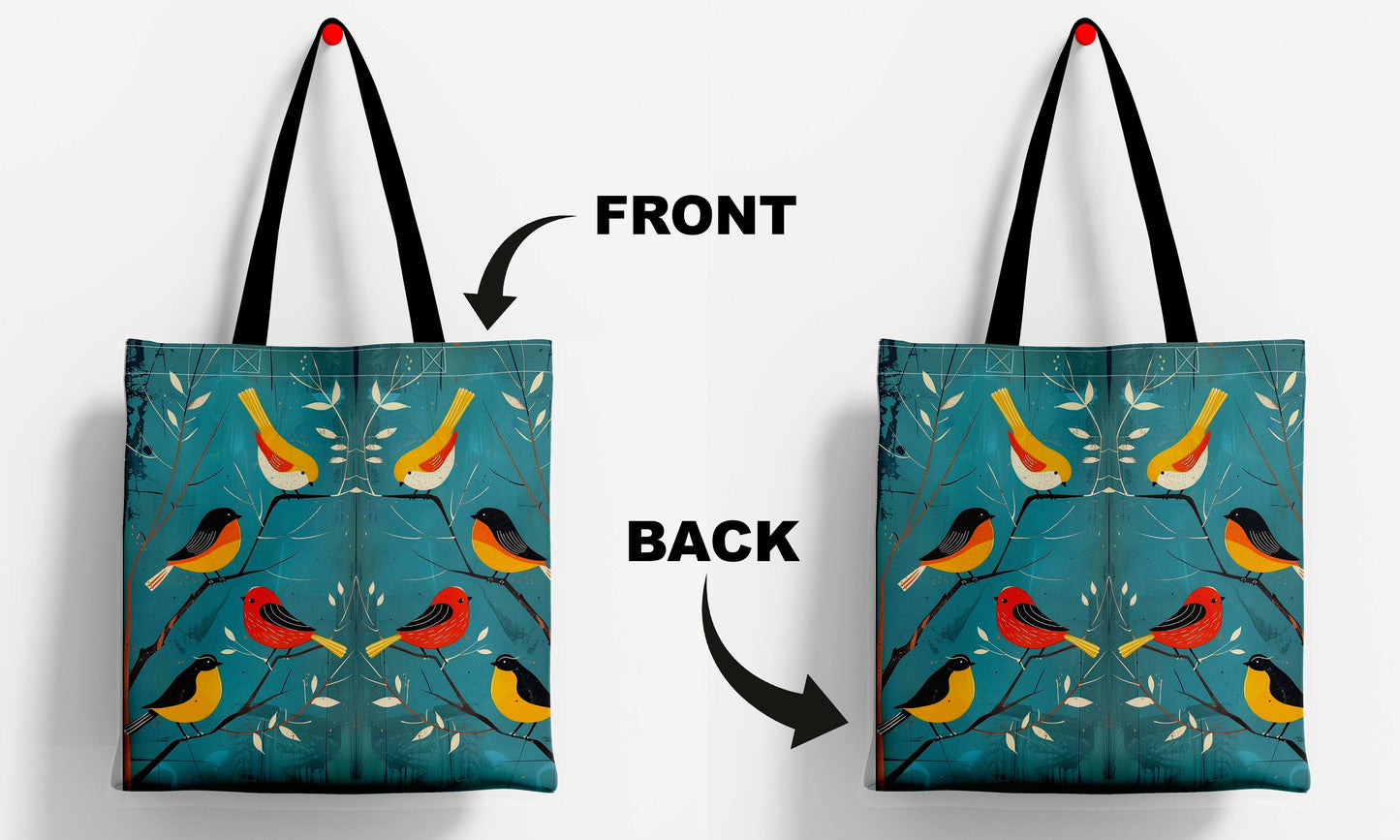 Birds Black Handle Tote Bag (14 X 16 Inches) For Shopping, College, Travel