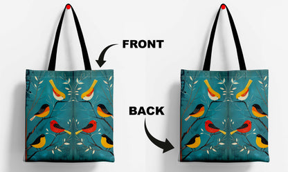 Birds Black Handle Tote Bag (14 X 16 Inches) For Shopping, College, Travel