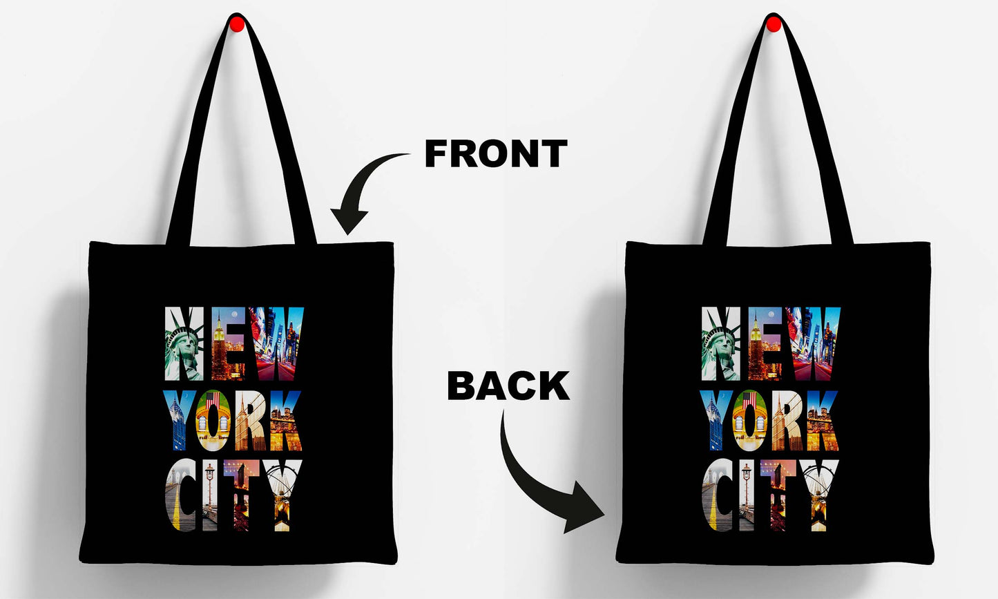 New York City Printed Black Tote Bag (14 X 16 Inches) For Shopping, College, Travel