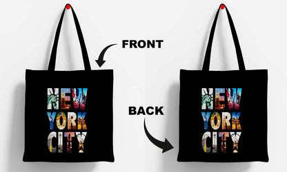 New York City Printed Black Tote Bag (14 X 16 Inches) For Shopping, College, Travel
