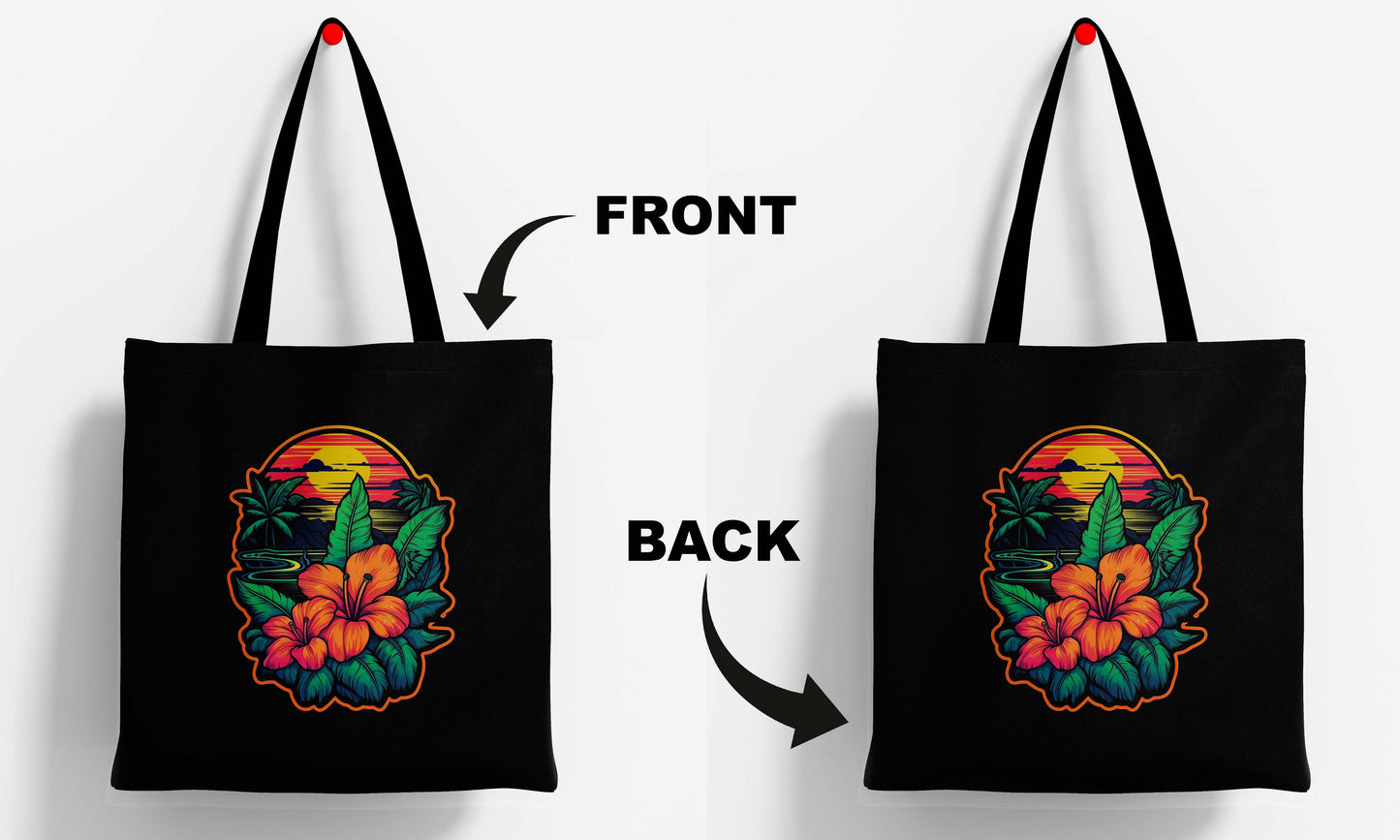 Beautiful Sunset Printed Black Tote Bag (14 X 16 Inches) For Shopping, College, Travel