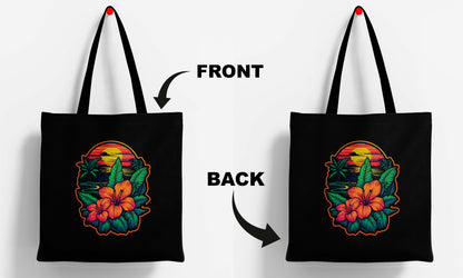 Beautiful Sunset Printed Black Tote Bag (14 X 16 Inches) For Shopping, College, Travel