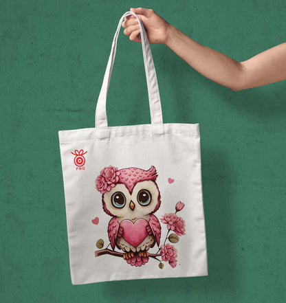 Pink owl bird Design Tote Bag (14 X 16 Inches) For Shopping, College, Travel