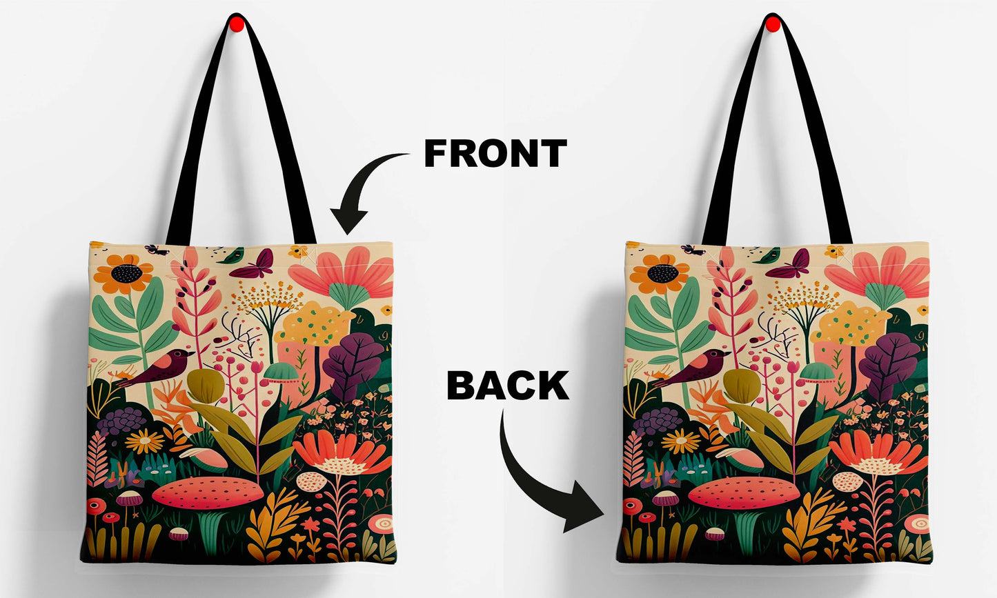 Beautiful Flowers Black Handle Tote Bag (14 X 16 Inches) For Shopping, College, Travel
