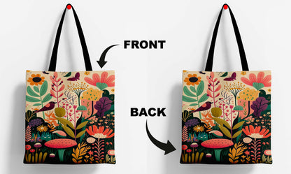 Beautiful Flowers Black Handle Tote Bag (14 X 16 Inches) For Shopping, College, Travel