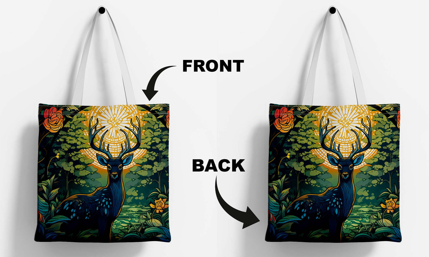 Colourful Deer White Printed Tote Bag (14 X 16 Inches) For Shopping, College, Travel