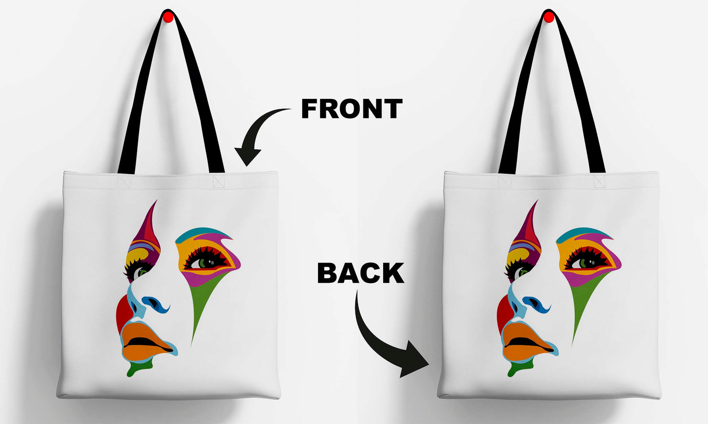 Paint Girl Face Printed Black Handle Tote Bag (14 X 16 Inches) For Shopping, College, Travel