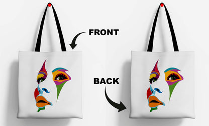 Paint Girl Face Printed Black Handle Tote Bag (14 X 16 Inches) For Shopping, College, Travel