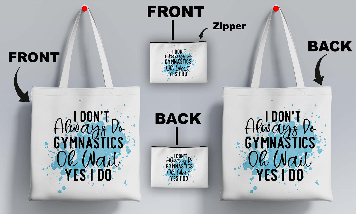 Gymnastic Printed Design Tote Bag with Pouch Bag (14 X 16 Inches) For Shopping, College, Travel