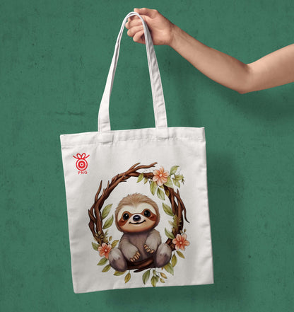 Cute Sloth Design Tote Bag (14 X 16 Inches) For Shopping, College, Travel