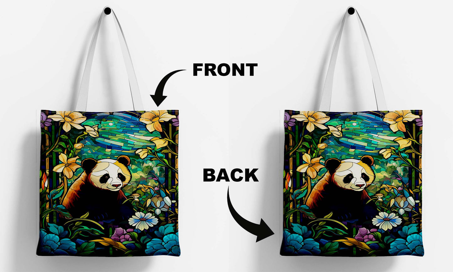 Colourful Panda White Printed Tote Bag (14 X 16 Inches) For Shopping, College, Travel