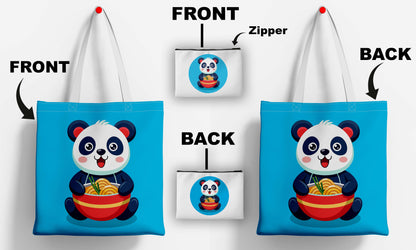 Eating panda Printed Design Tote Bag with Pouch Bag (14 X 16 Inches) For Shopping, College, Travel