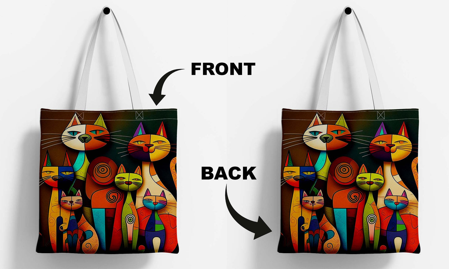 Colourful Different Cats White Printed Tote Bag (14 X 16 Inches) For Shopping, College, Travel