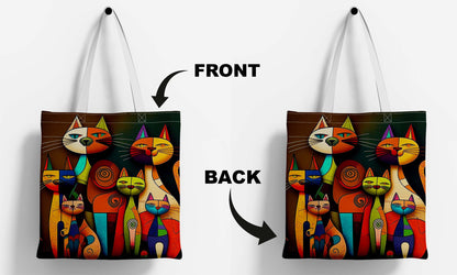 Colourful Different Cats White Printed Tote Bag (14 X 16 Inches) For Shopping, College, Travel
