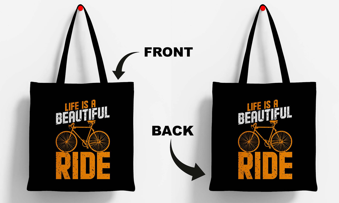 Life is beautiful Printed Black Tote Bag (14 X 16 Inches) For Shopping, College, Travel