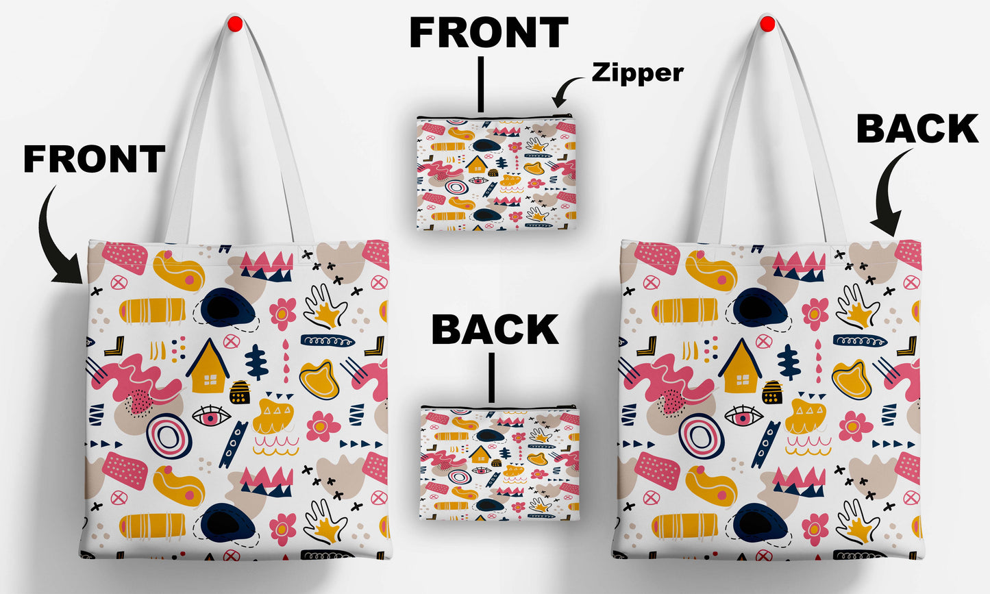Abstract Design Tote Bag with Pouch Bag (14 X 16 Inches) For Shopping, College, Travel