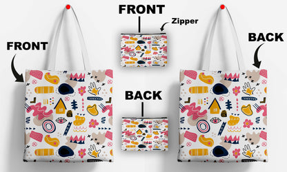 Abstract Design Tote Bag with Pouch Bag (14 X 16 Inches) For Shopping, College, Travel