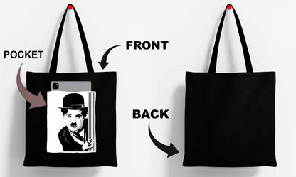 Charli Design Printed Black With Pocket Tote Bag (14 X 16 Inches) For Shopping, College, Travel