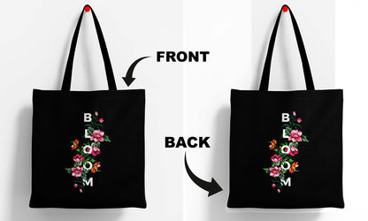 Bloom Printed Black Tote Bag (14 X 16 Inches) For Shopping, College, Travel