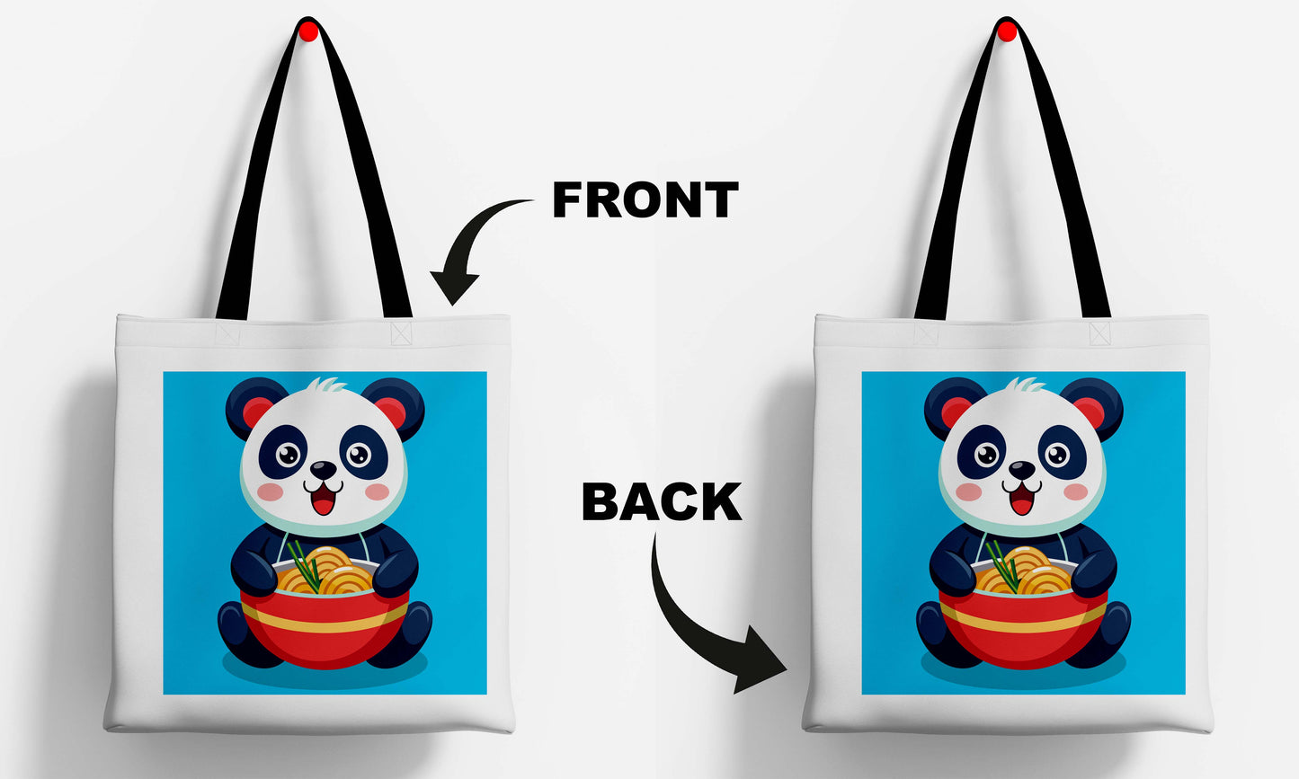 Eating Panda Printed Black Handle Tote Bag (14 X 16 Inches) For Shopping, College, Travel