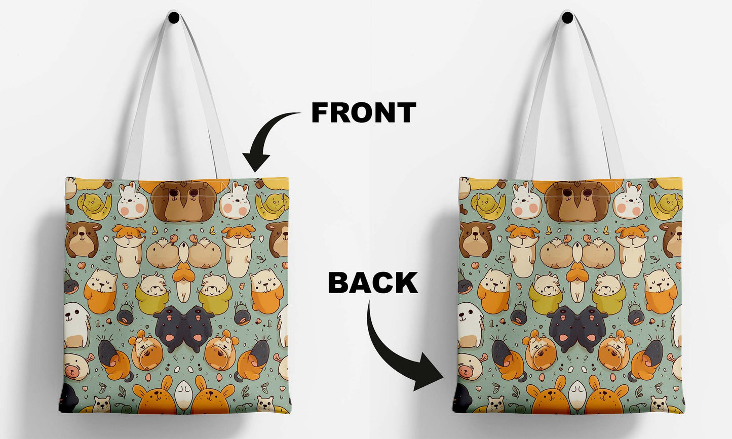 Cute Bears White Printed Tote Bag (14 X 16 Inches) For Shopping, College, Travel