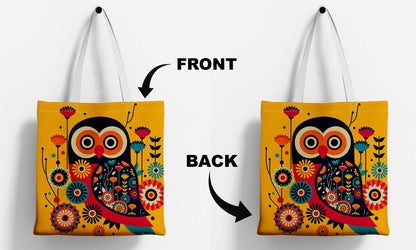 Owl White Printed Tote Bag (14 X 16 Inches) For Shopping, College, Travel