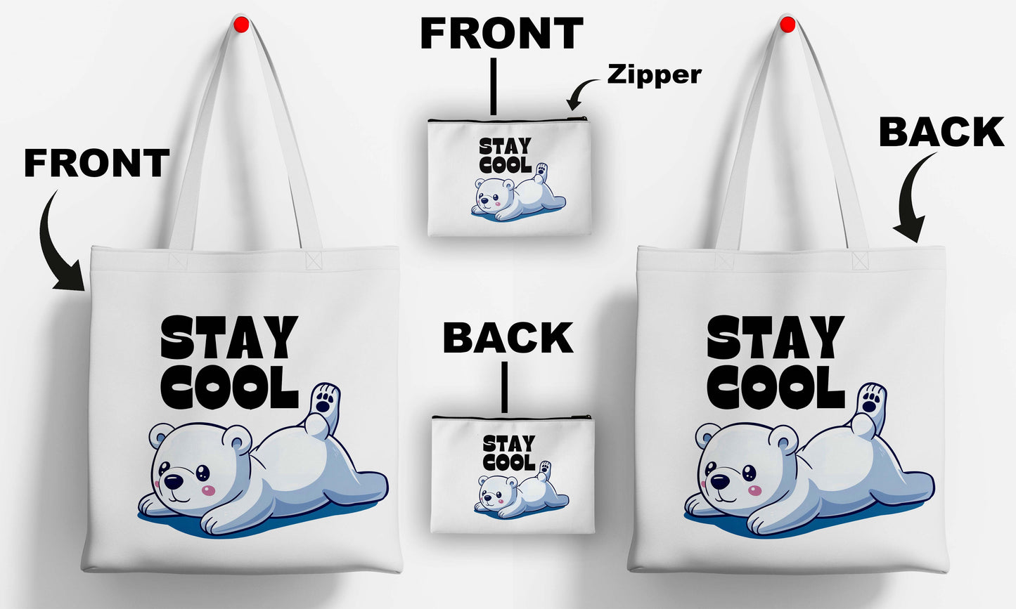 Stay cool Printed Design Tote Bag with Pouch Bag (14 X 16 Inches) For Shopping, College, Travel