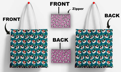Cute Panda Printed Design Tote Bag with Pouch Bag (14 X 16 Inches) For Shopping, College, Travel