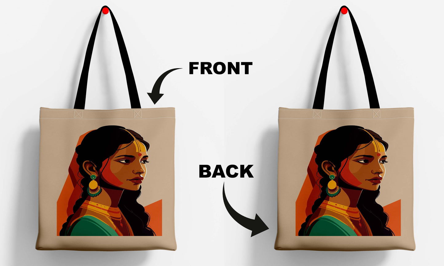 Woman Design Printed Black Handle Tote Bag (14 X 16 Inches) For Shopping, College, Travel
